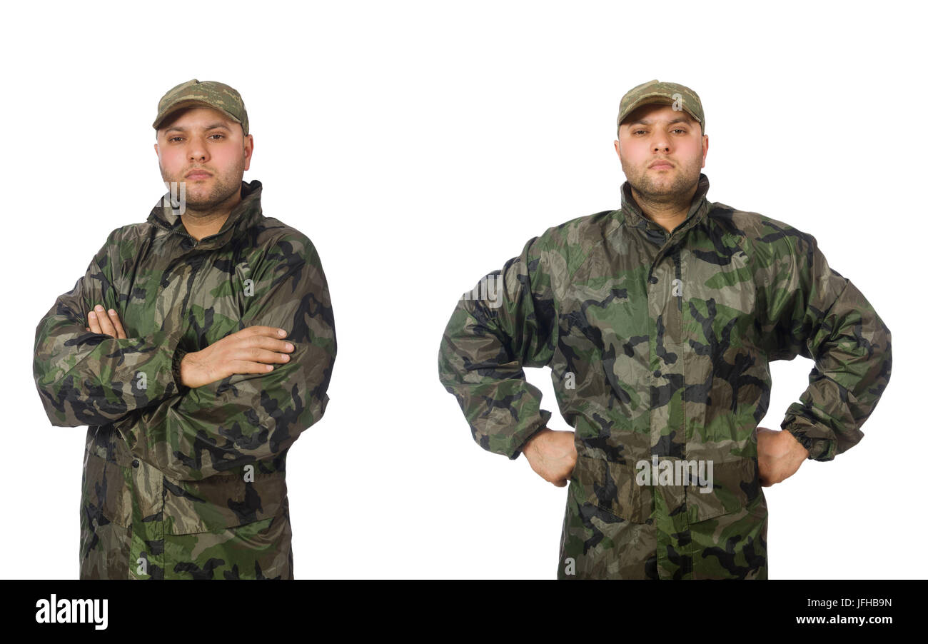 Young man in soldier uniform isolated on white Stock Photo Alamy