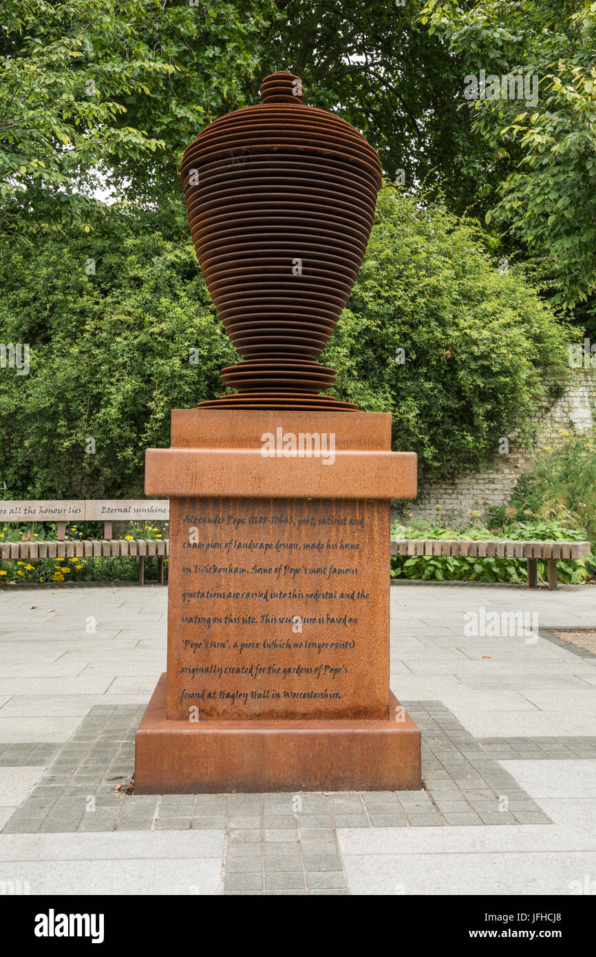 The new Pope’s Urn created to celebrate Alexander Pope (1688-1744) one of England’s great poets and Twickenham’s most famous resident. Stock Photo