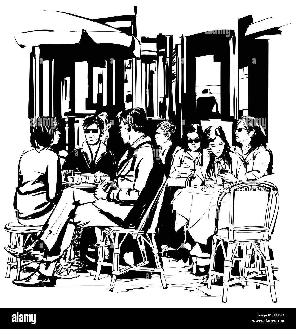 Young people at a cafe terrace after work - Vector-illustration Stock Vector