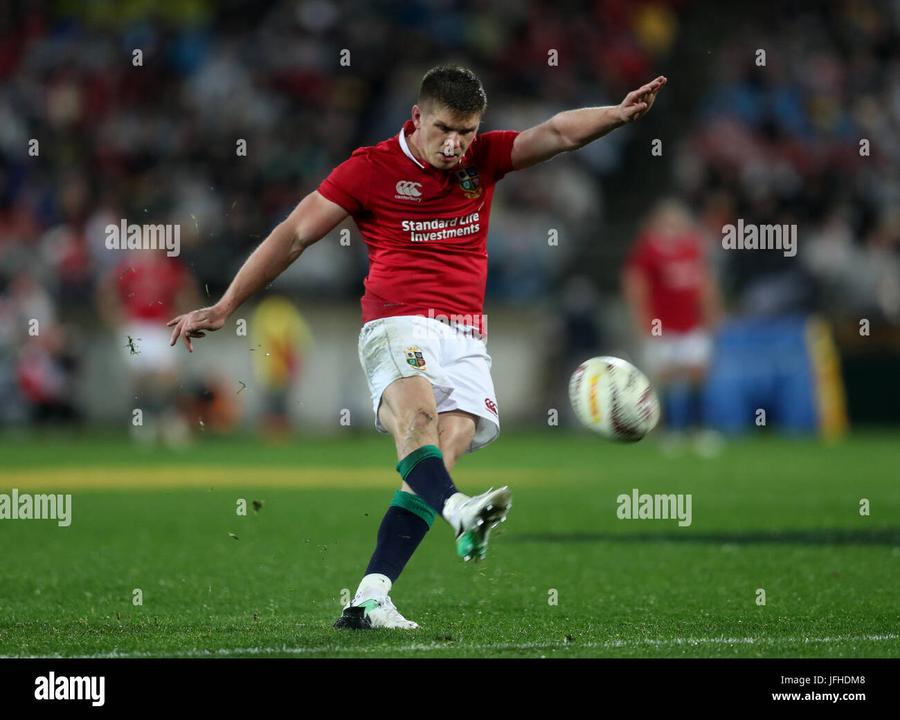 British and Irish Lions' Owen Farrell kicks a conversion during the ...