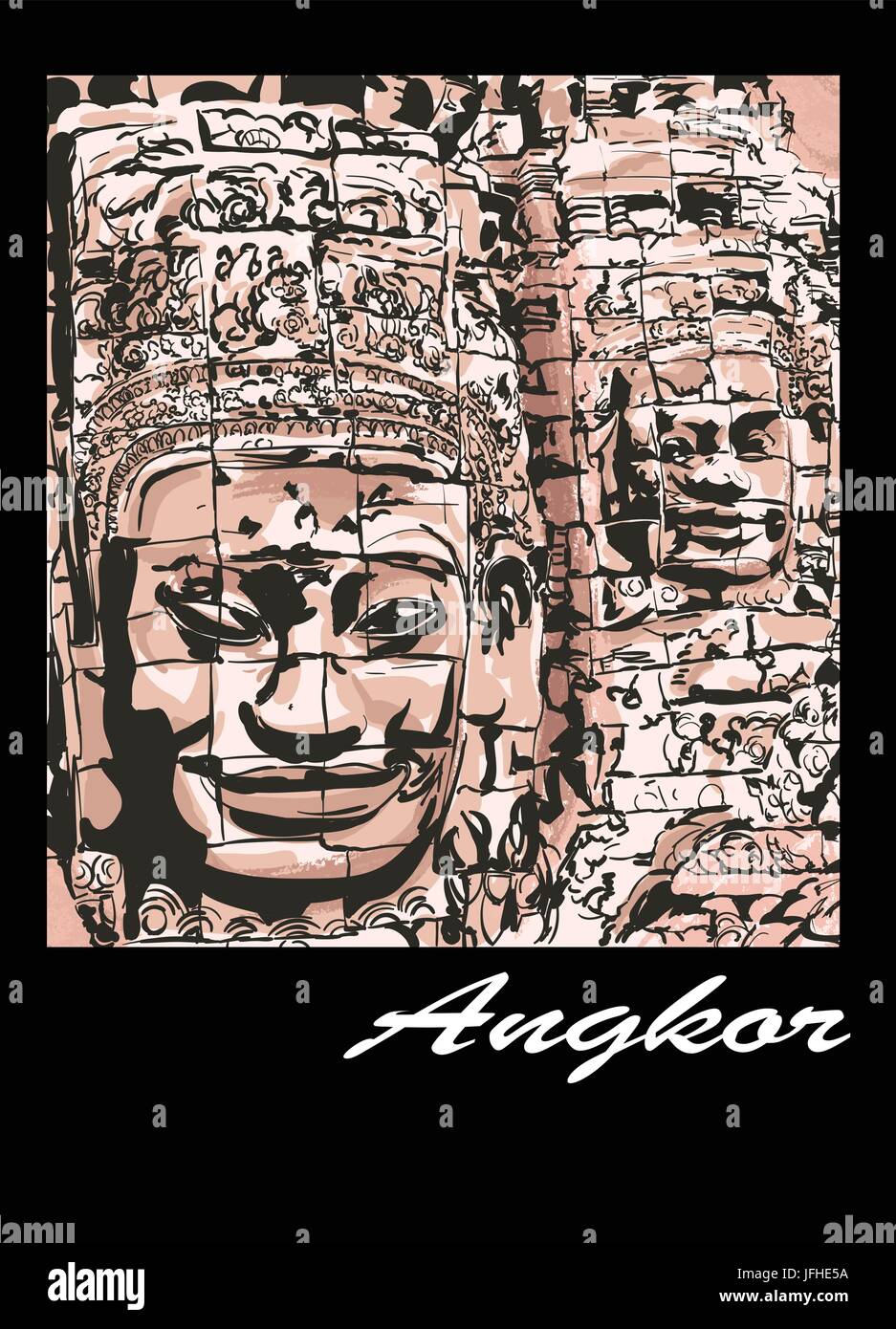 Angkor - the Bayon - Vector illustration Stock Vector