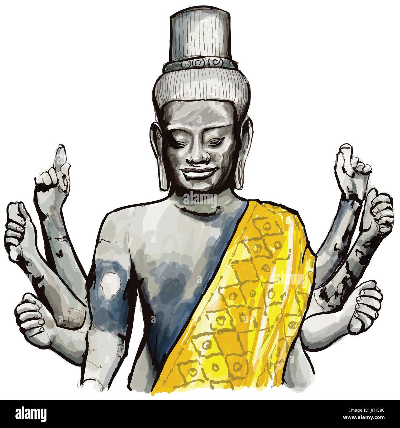 Sculpture of Wishnu in Angkor wat - vector illustration Stock Vector