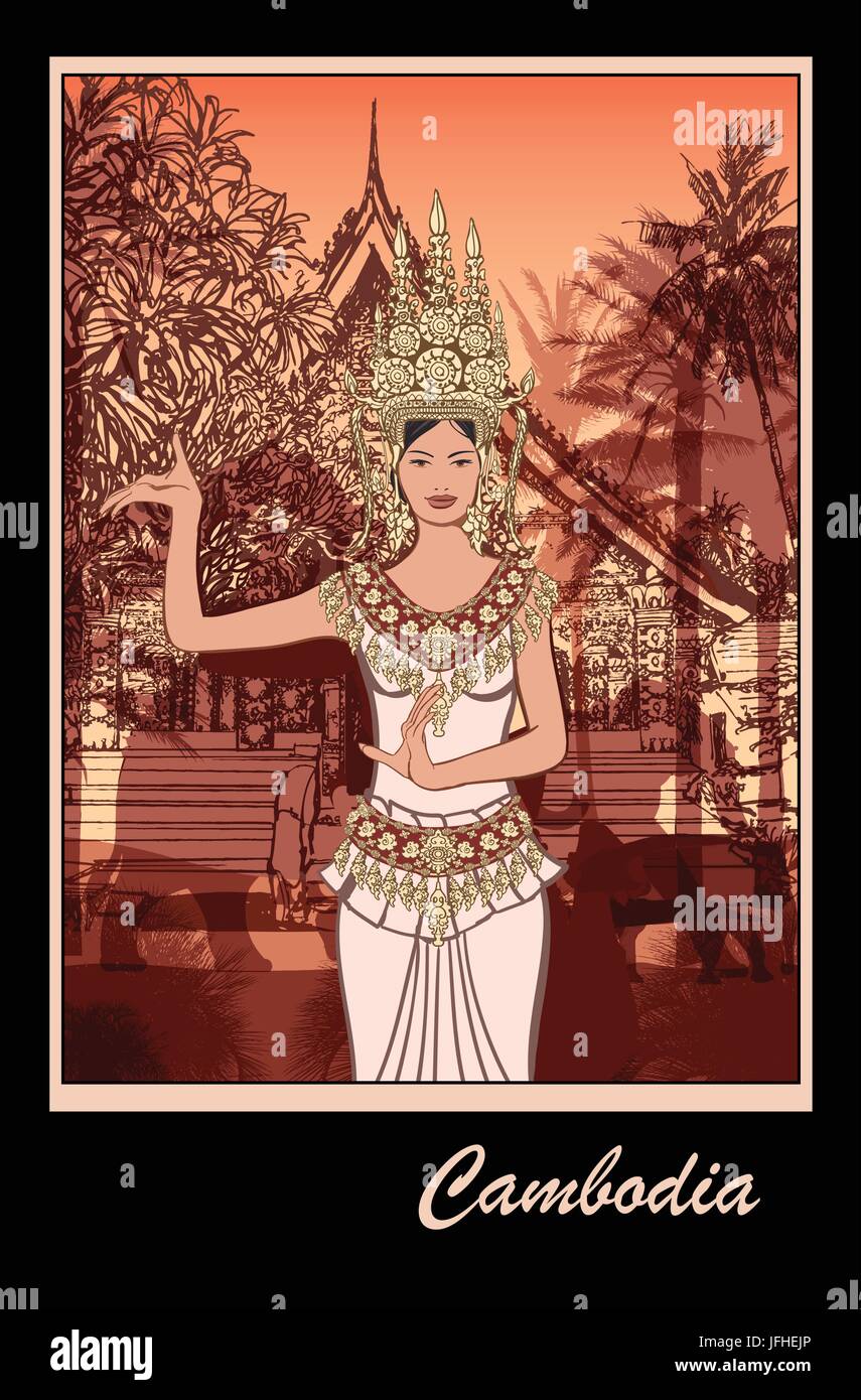 Apsara Dancer in Cambodia - vector illustration Stock Vector