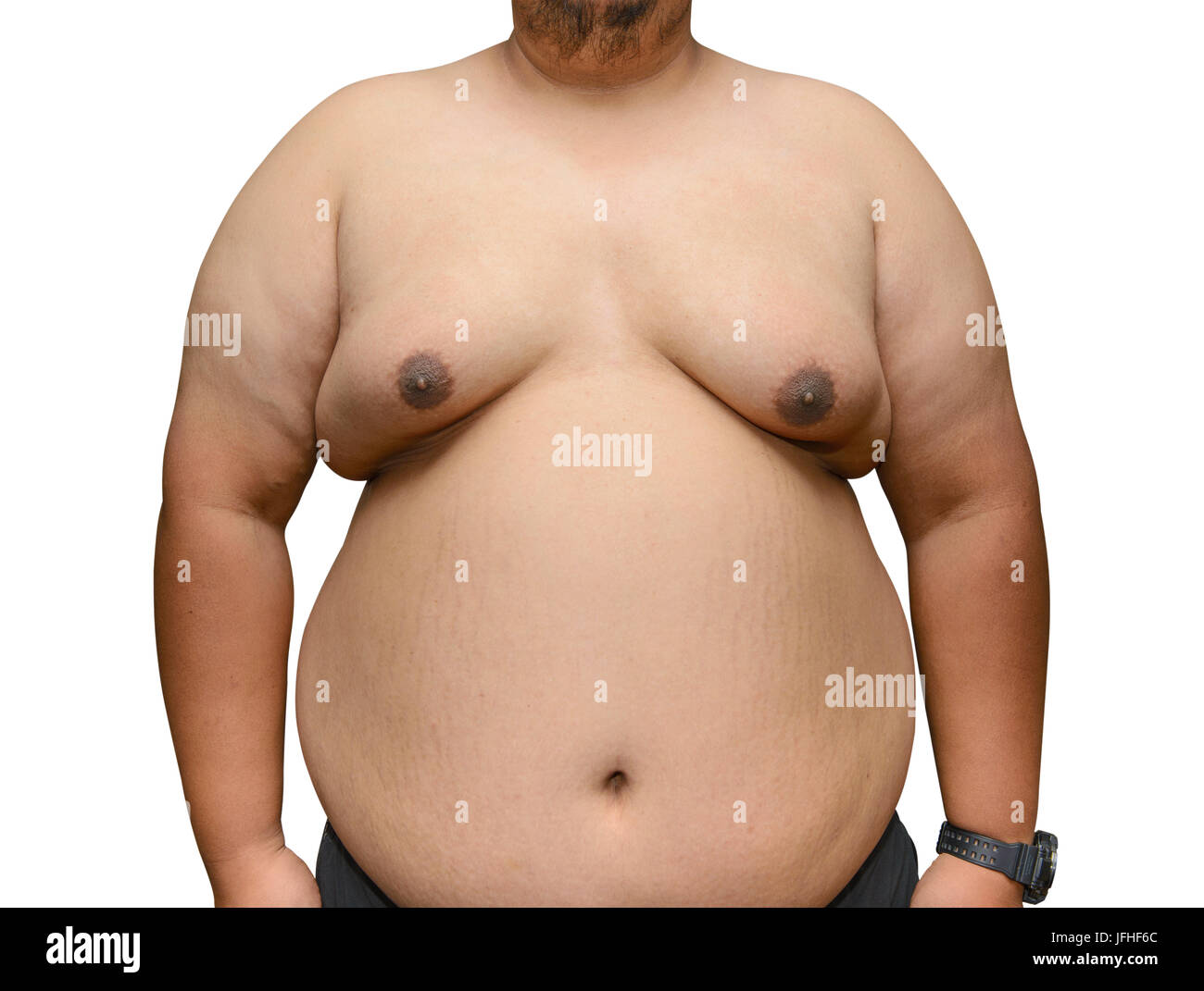 Fat man with a big belly Stock Photo