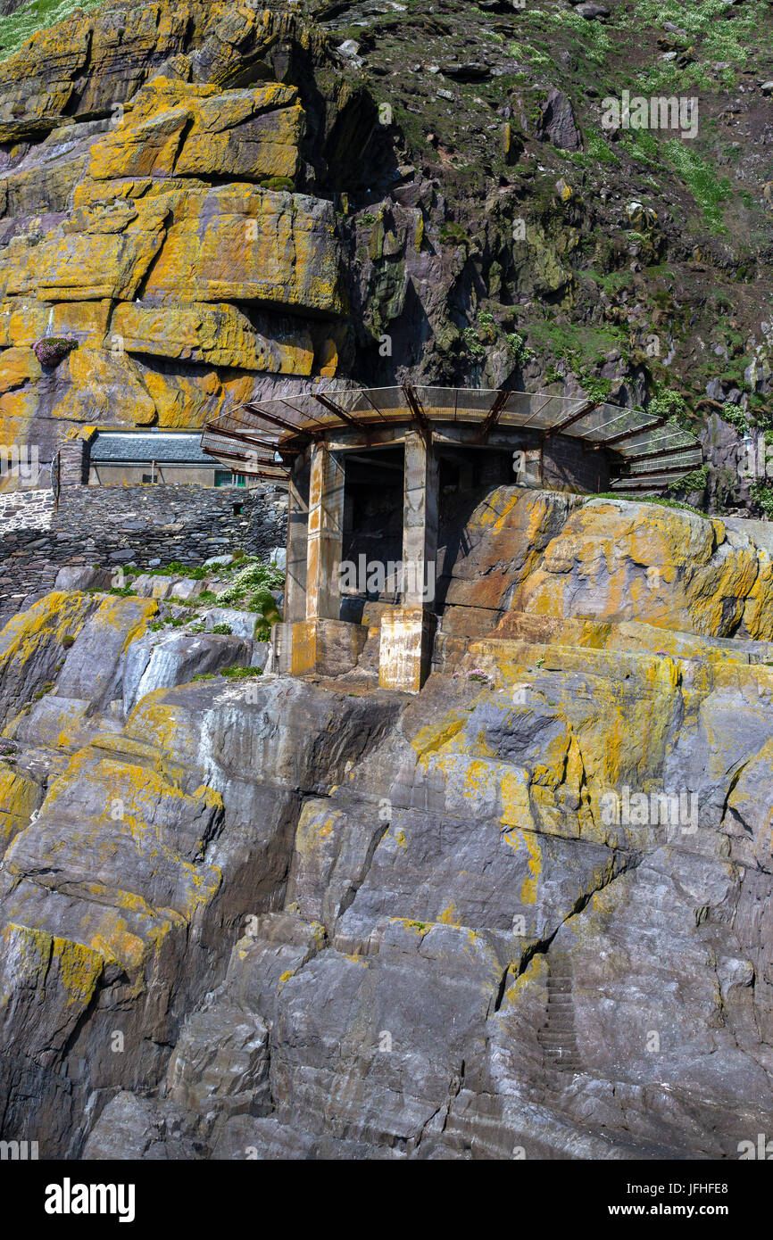 Helicopter landing pad on Skellig Michael, Skellig Rocks, County Kerry Ireland Stock Photo