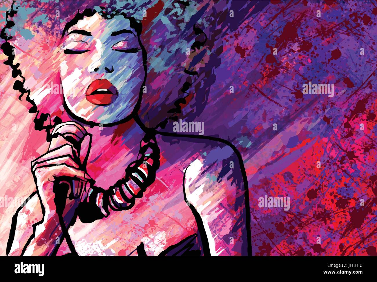 Jazz singer with microphone on grunge background Vector illustration