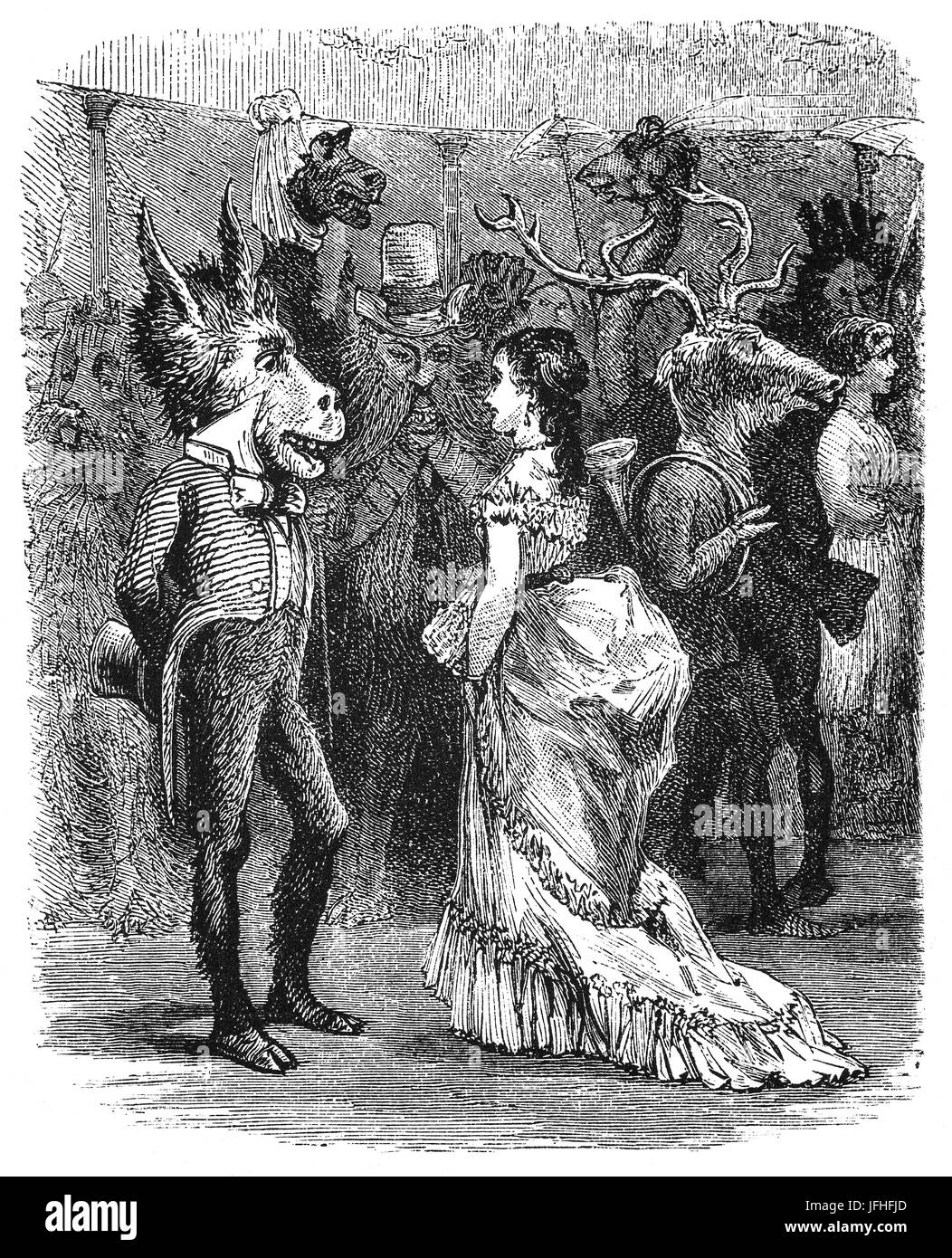 1879: A group of party-goers during Mardi Gras Carnival, New Orleans, Louisiana, United States of America Stock Photo