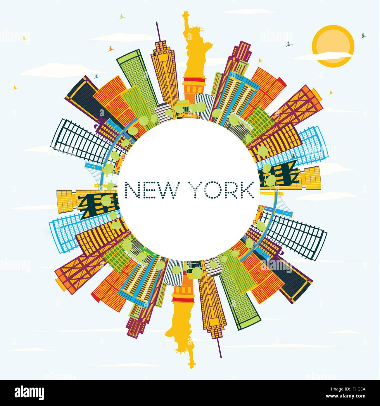 New York Skyline with Color Buildings, Blue Sky and Copy Space. Vector ...