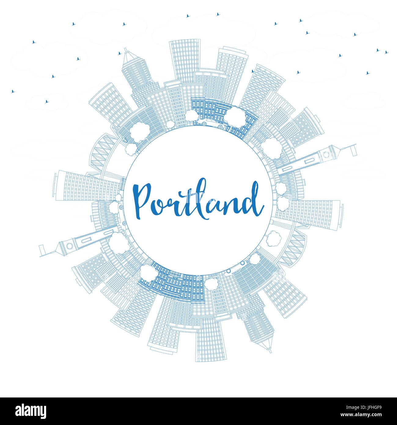 Outline Portland Skyline with Blue Buildings and Copy Space. Vector Illustration. Business Travel and Tourism Concept with Modern Architecture. Stock Vector