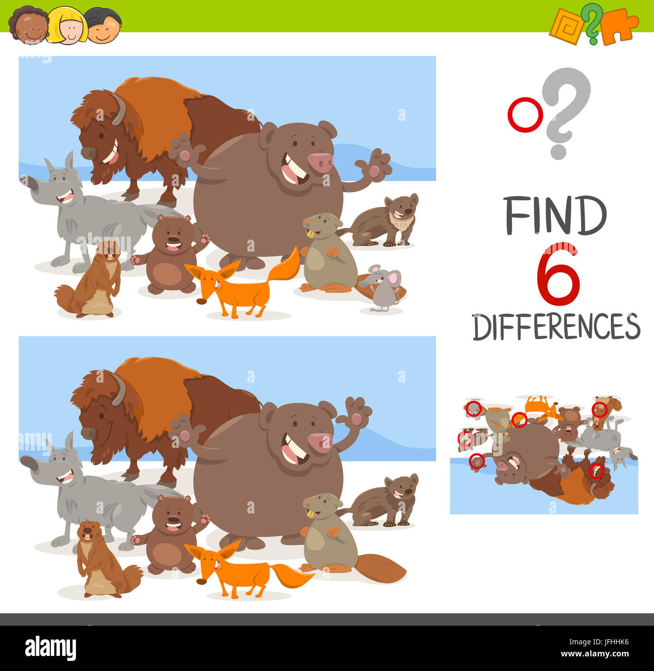 spot differences game with animals Stock Photo - Alamy