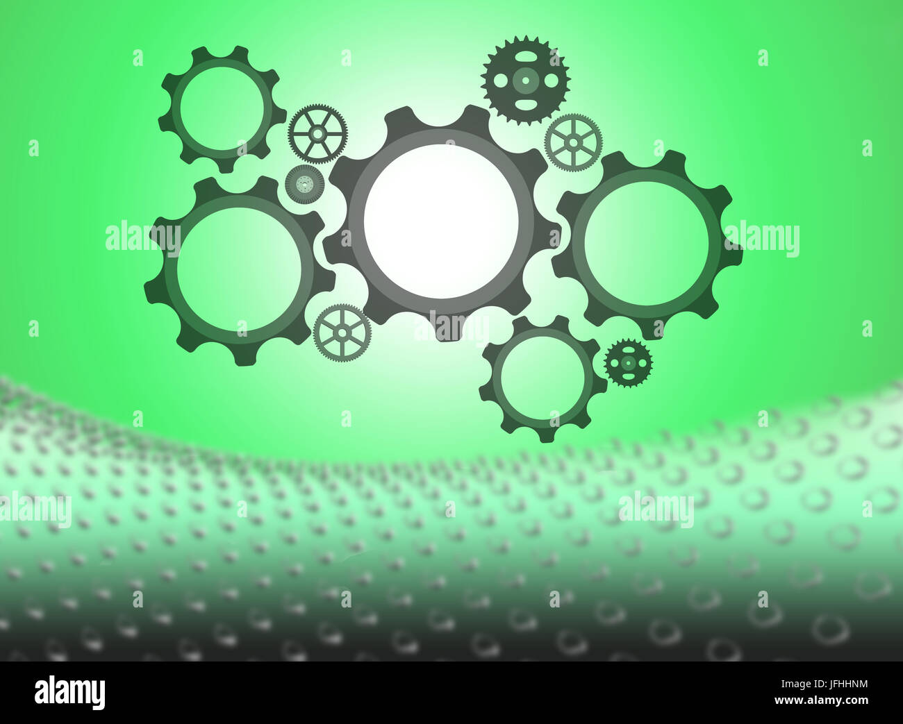 Flaying gears on green background Stock Photo