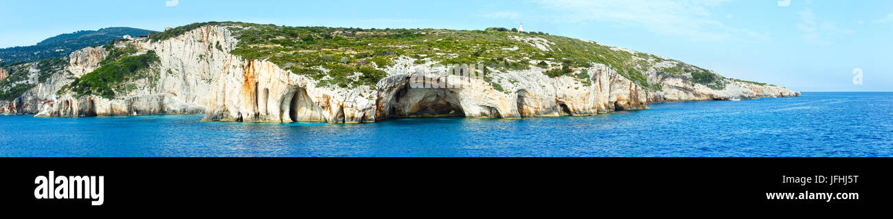 The Blue Caves in Zakynthos (Greece). Panorama. Stock Photo