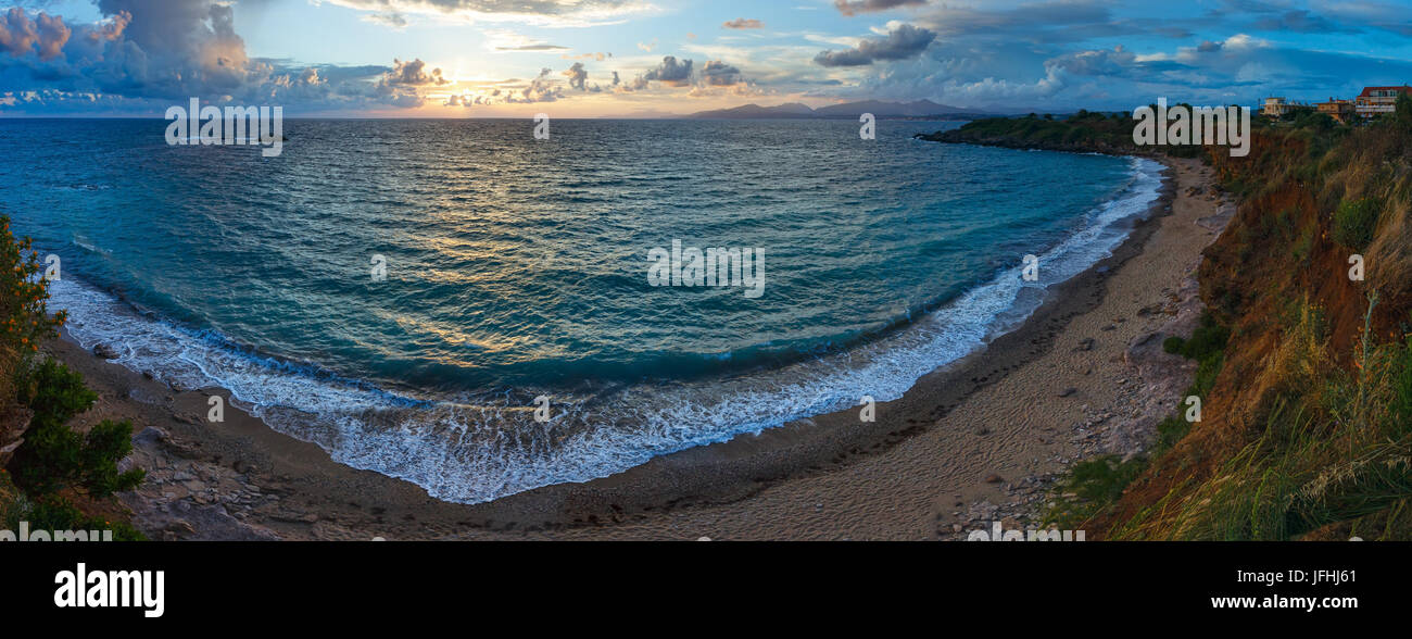 Mytikas Beach sunset panorama (Greece, Lefkada). Stock Photo