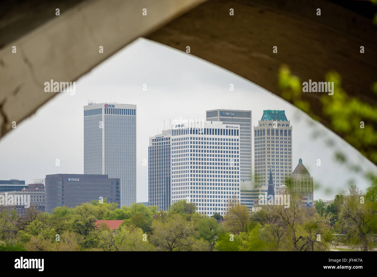 April 2015 - Stormy weather over Tulsa oklahoma Skyline Stock Photo