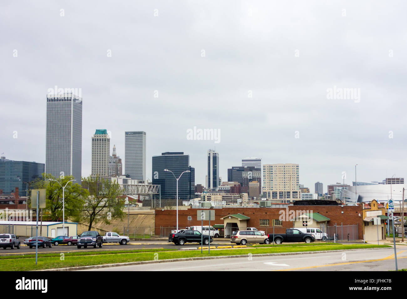 April 2015 - Stormy weather over Tulsa oklahoma Skyline Stock Photo