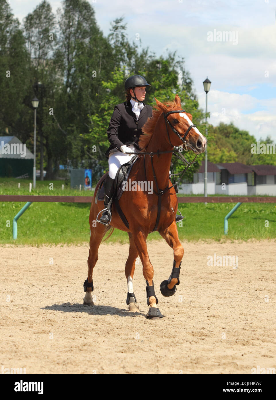 Rider and their horse take part in a local riding club dressage event Stock Photo