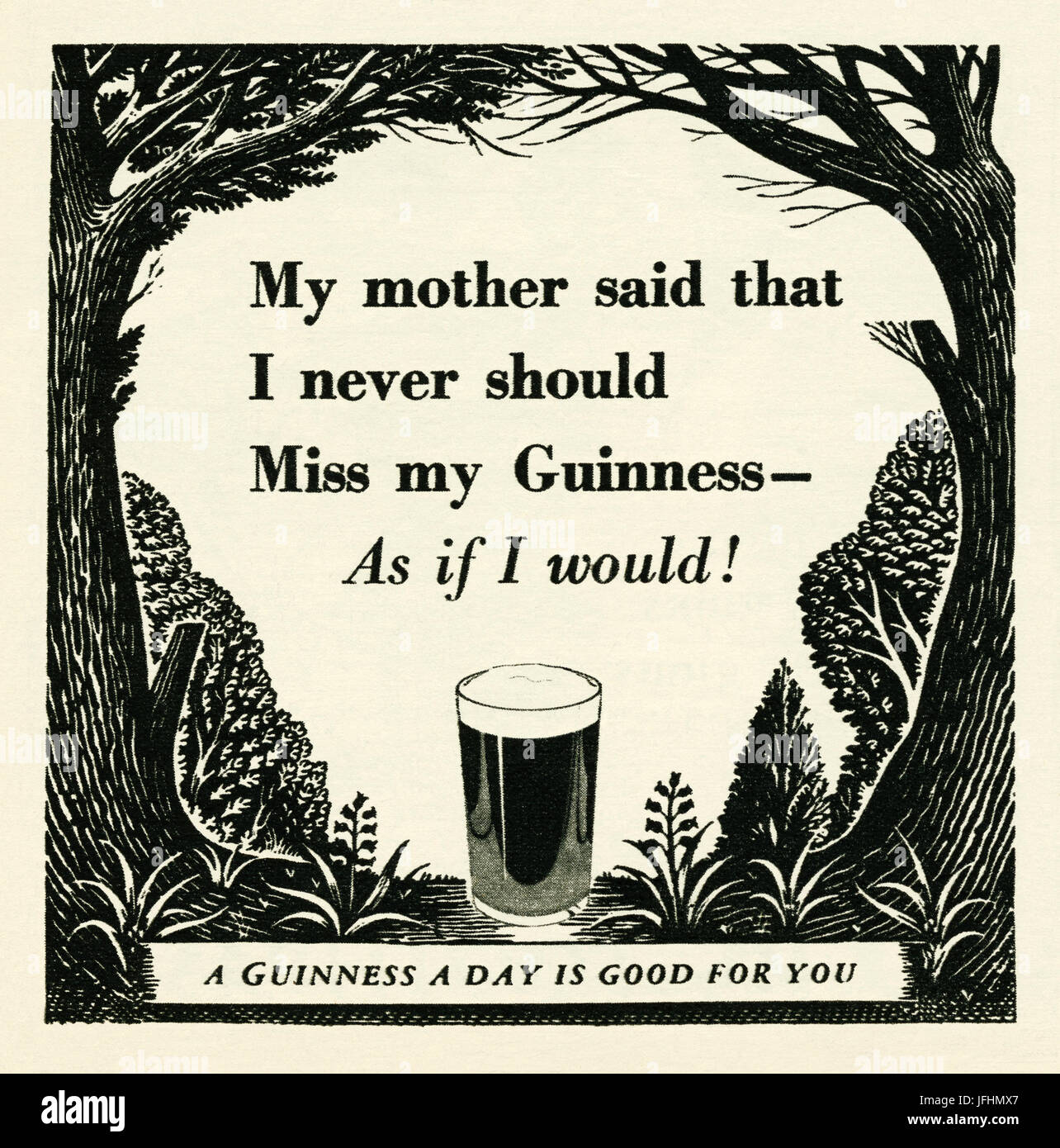 An advert for a Guinness stout beer - it appeared in a magazine published in the UK in 1946. The advert suggests that a Guinness a day is 'good for you' Stock Photo