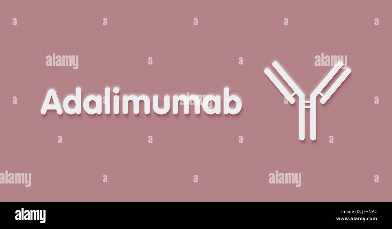 Adalimumab monoclonal antibody drug. Anti-inflammatory TNF-alpha inhibitor used in treatment of rheumatoid arthritis, psoriasis, ulcerative colitis, e Stock Photo
