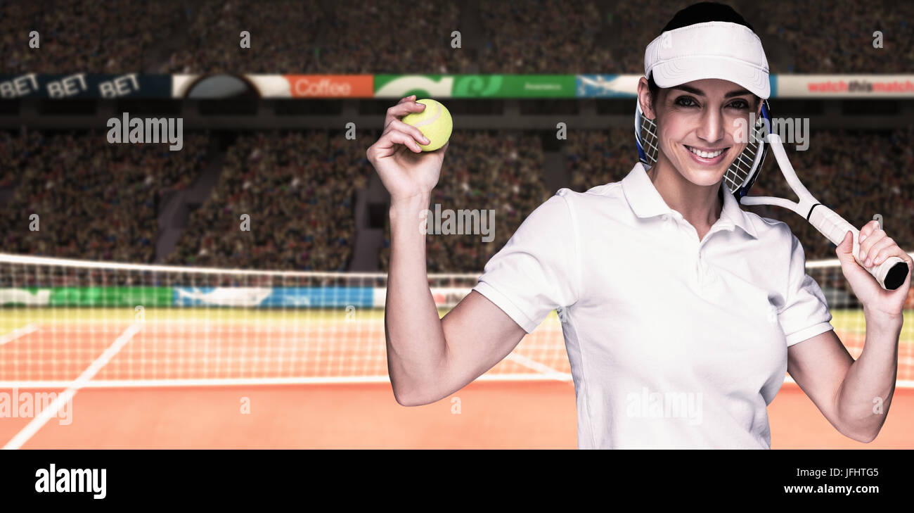 Composite image of female athlete playing tennis Stock Photo