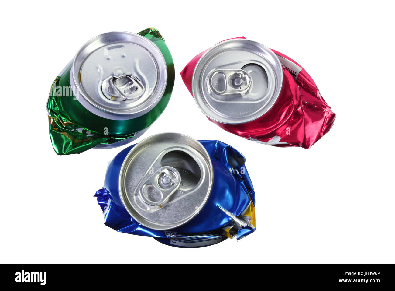 Crushed Cans on White Background Stock Photo