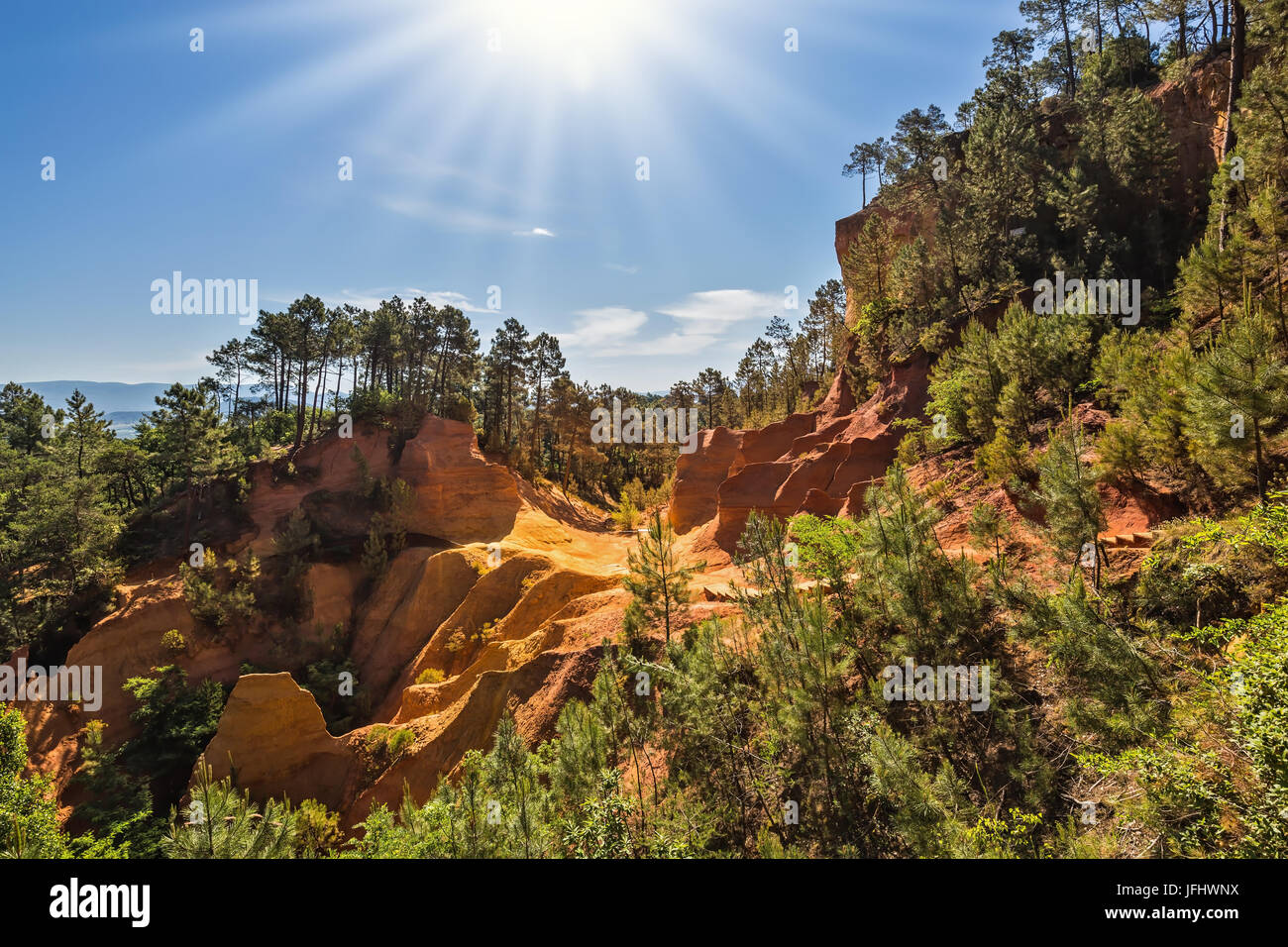 The ocher outcrops - from yellow to orange-red Stock Photo