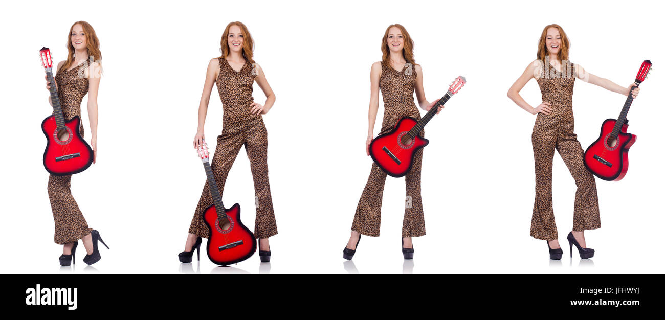 The young woman playing guitar isolated on white Stock Photo - Alamy