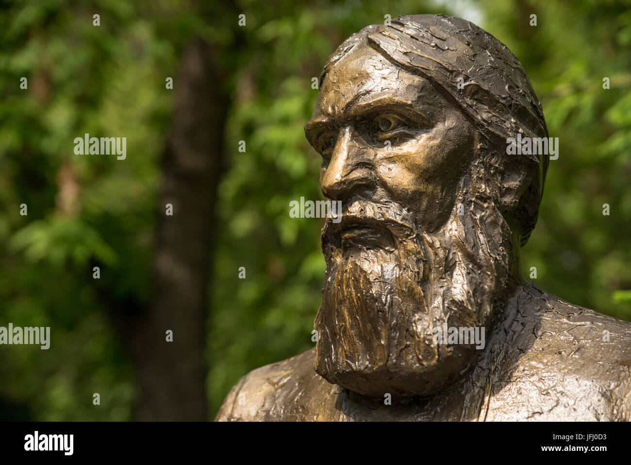 Sculpture of Grigorii Rasputin in Siberian city Tumen Stock Photo