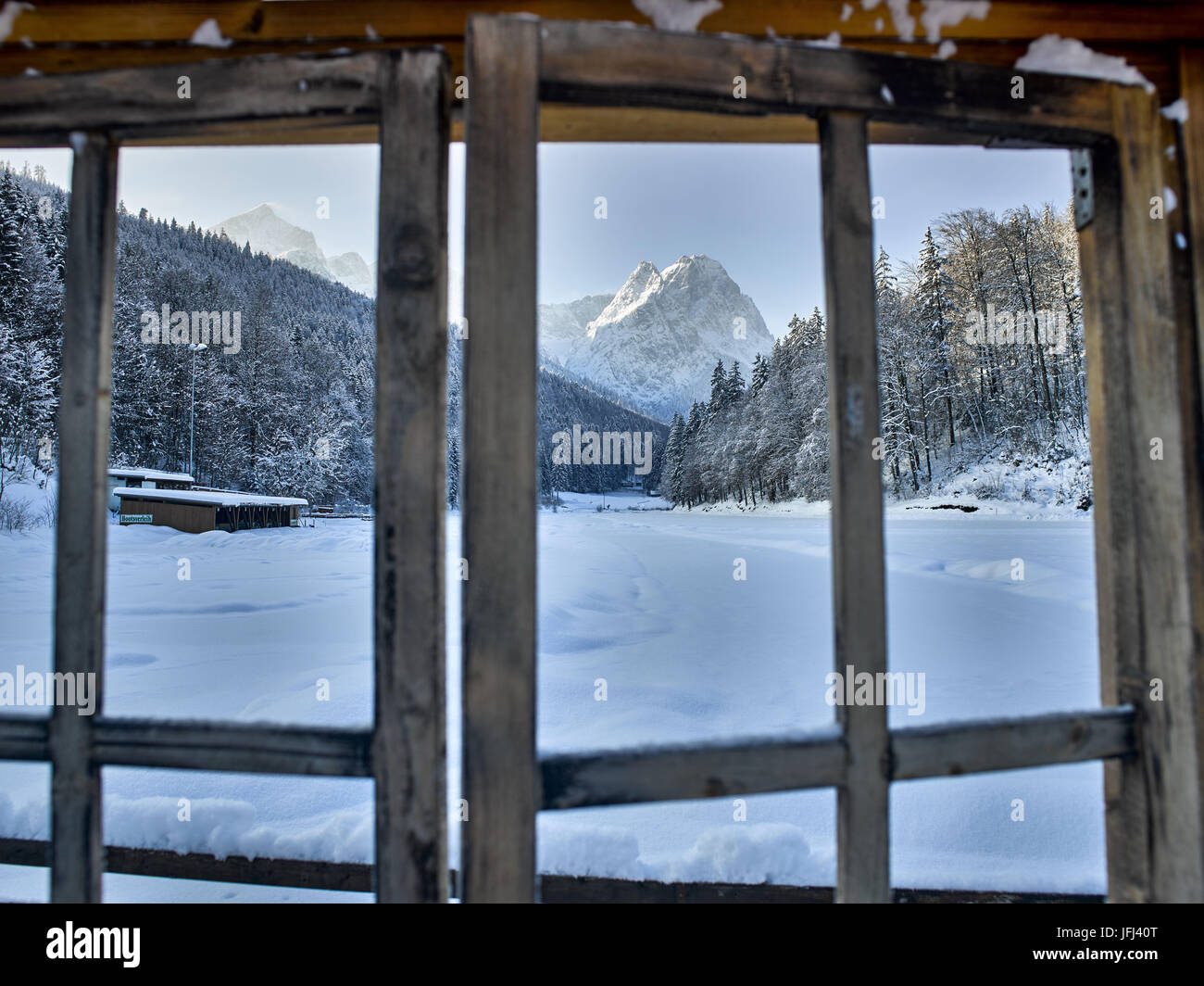 Riese Rsee Riessersee in winter, view from an old window Stock Photo - Alamy