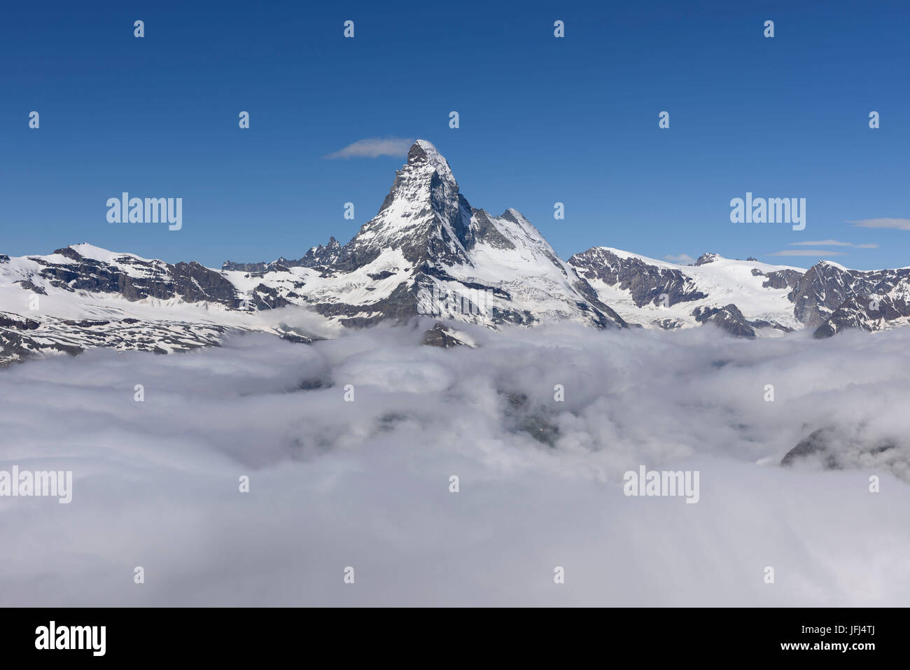 Matterhorn over the nebulous sea, Switzerland, Valais Stock Photo