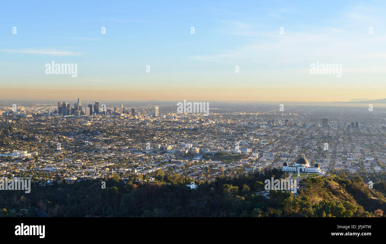 Panoramic view at centre of the city Los Angeles and Griffith Observatorium, California, Los Angeles, the USA Stock Photo