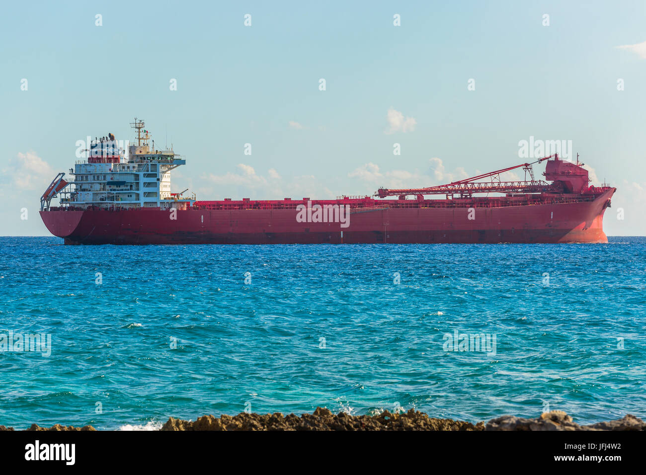 argo freight ship in the caribbean sea. Freight Transportation. Mexico territory Stock Photo
