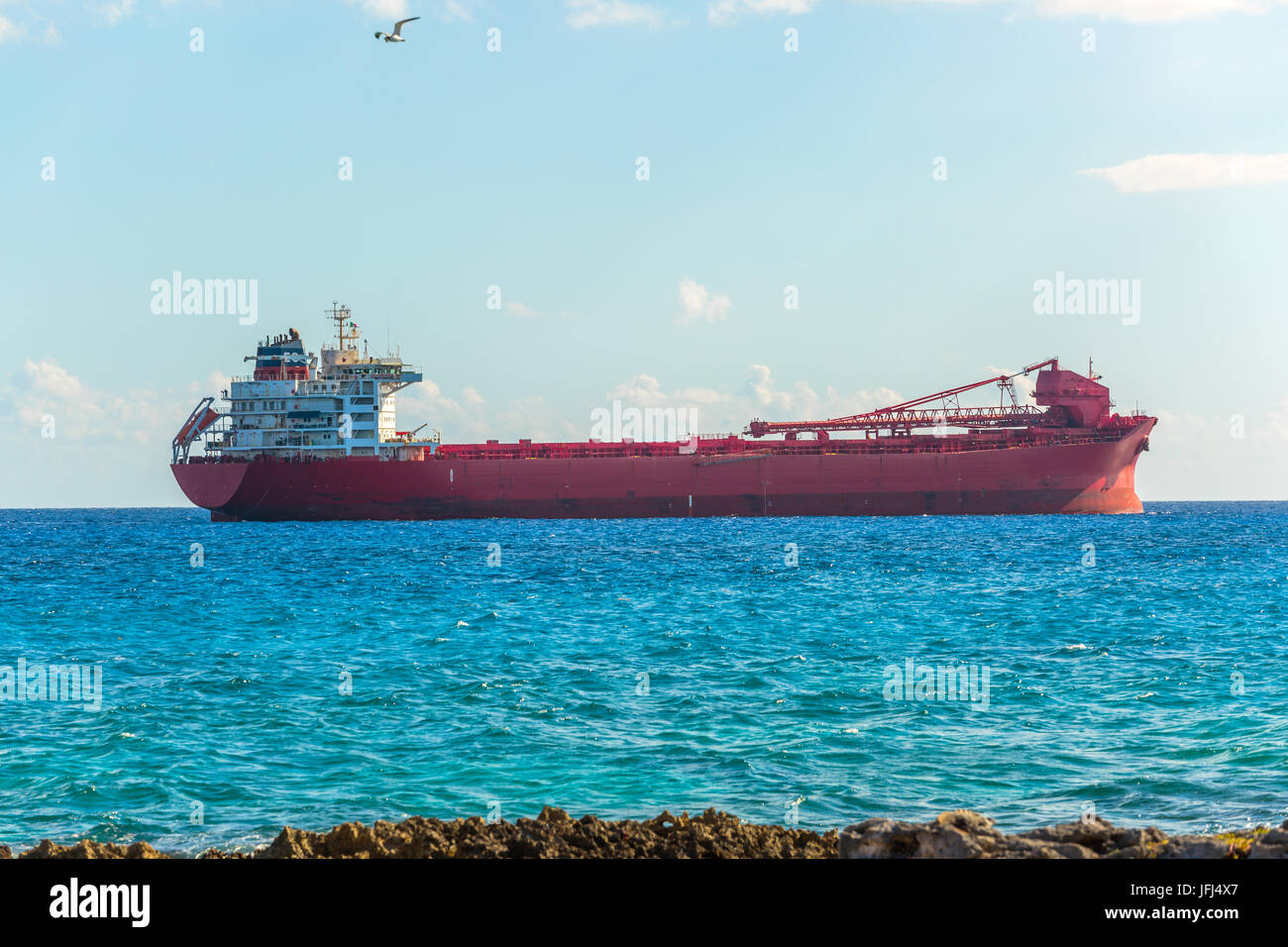 argo freight ship in the caribbean sea. Freight Transportation. Mexico territory Stock Photo