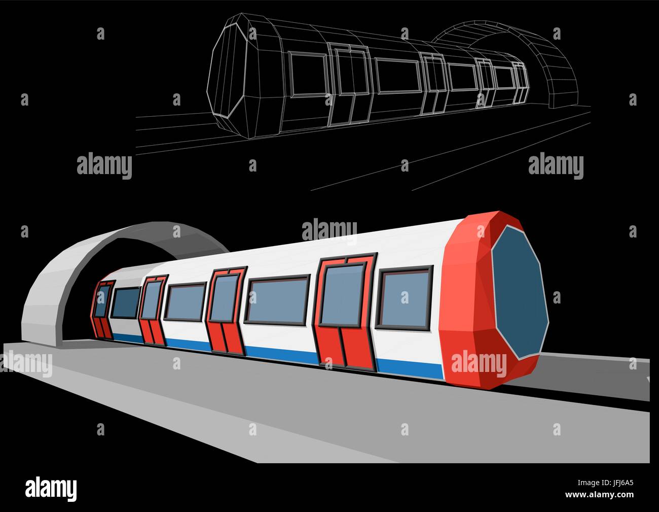 Abstract low-polygonal metro train on black background Stock Vector ...