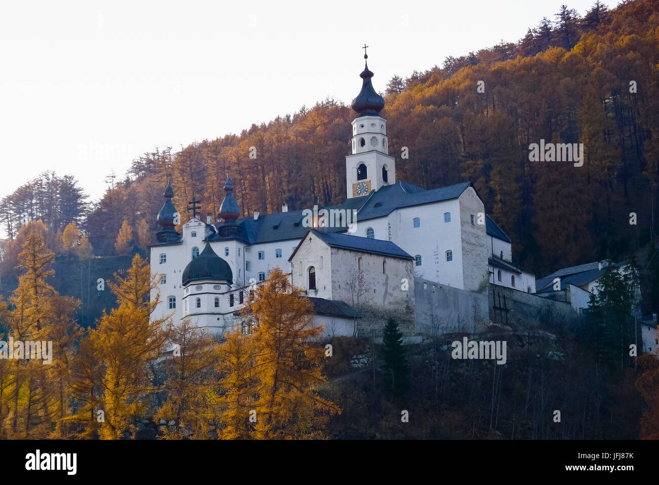 Italy, South Tirol, Vinschgau, Mals, Burgeis, Benedictine cloister Marienberg, Stock Photo