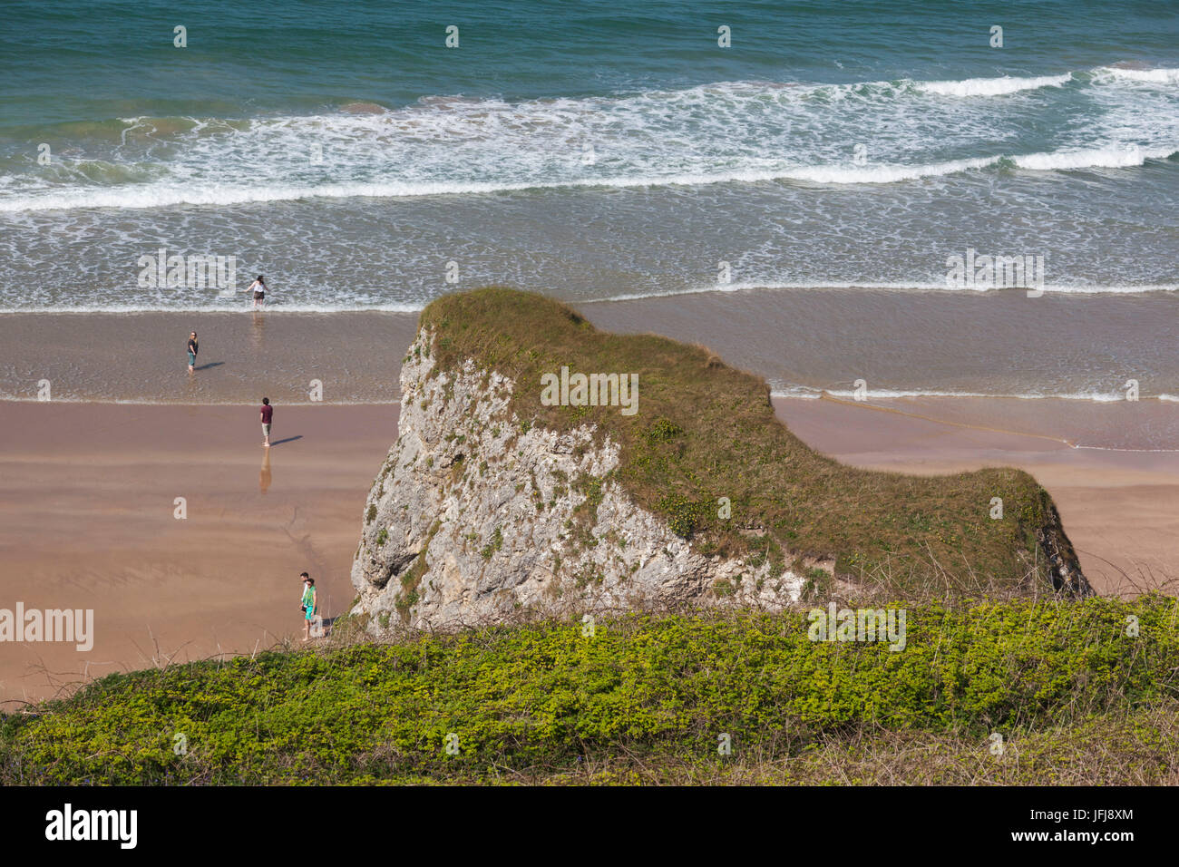 UK, Northern Ireland, County Antrim, Portrush, elevated view of Curran Strand beach Stock Photo