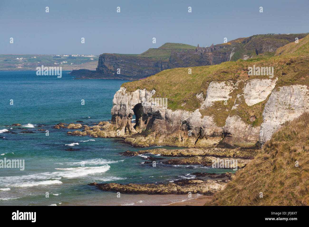 UK, Northern Ireland, County Antrim, Portrush, elevated view of Curran Strand beach Stock Photo