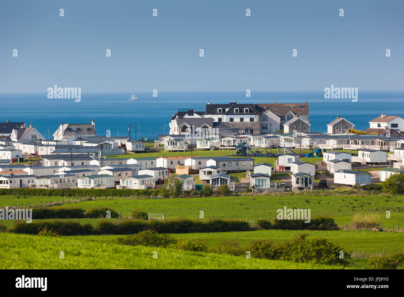 UK, Northern Ireland, County Antrim, Portballintrae, elevated town view Stock Photo