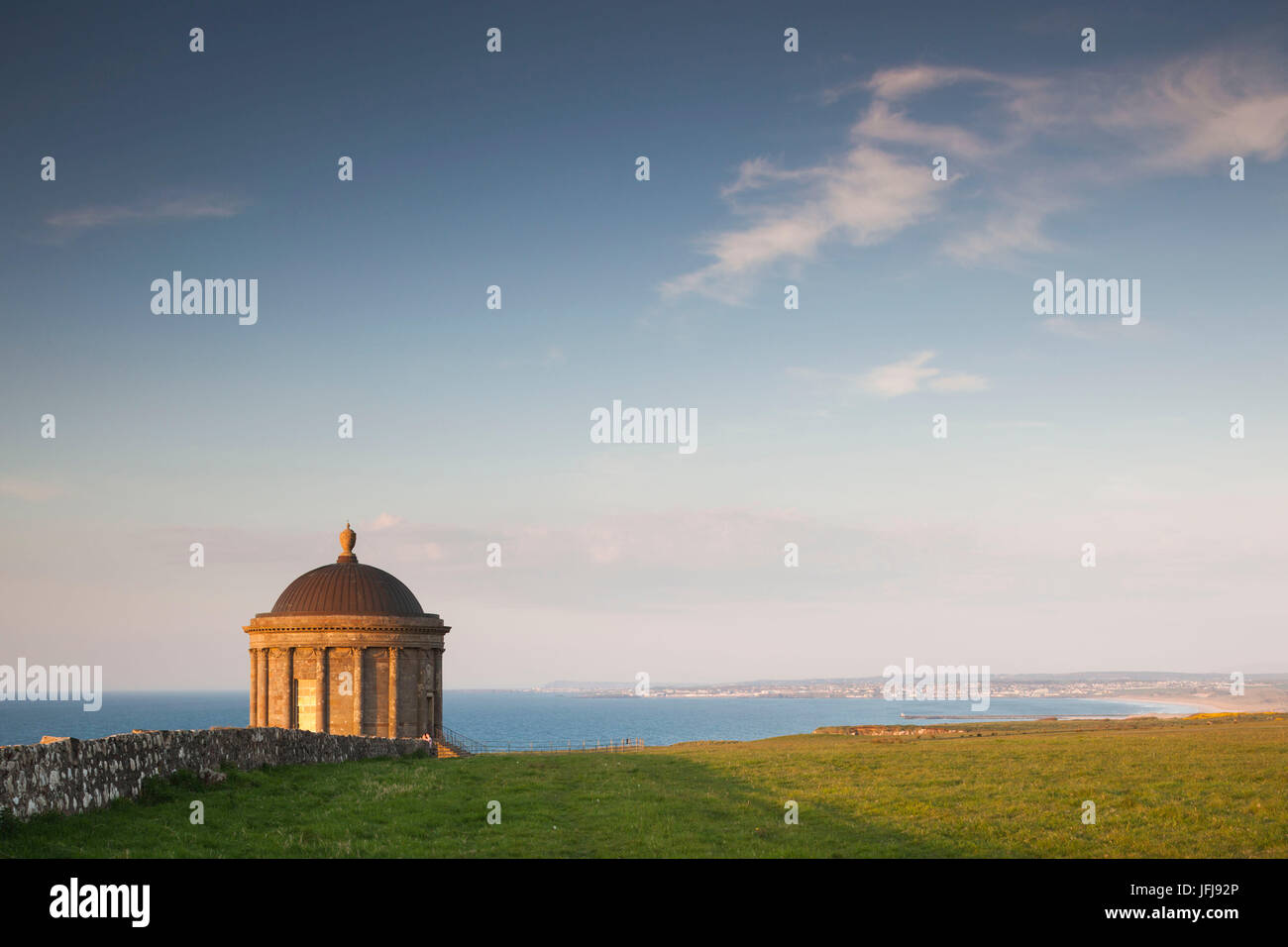 UK, Northern Ireland, County Londonderry, Downhill, Downhill Demesne, Mussenden Temple, former estate library, sunset Stock Photo
