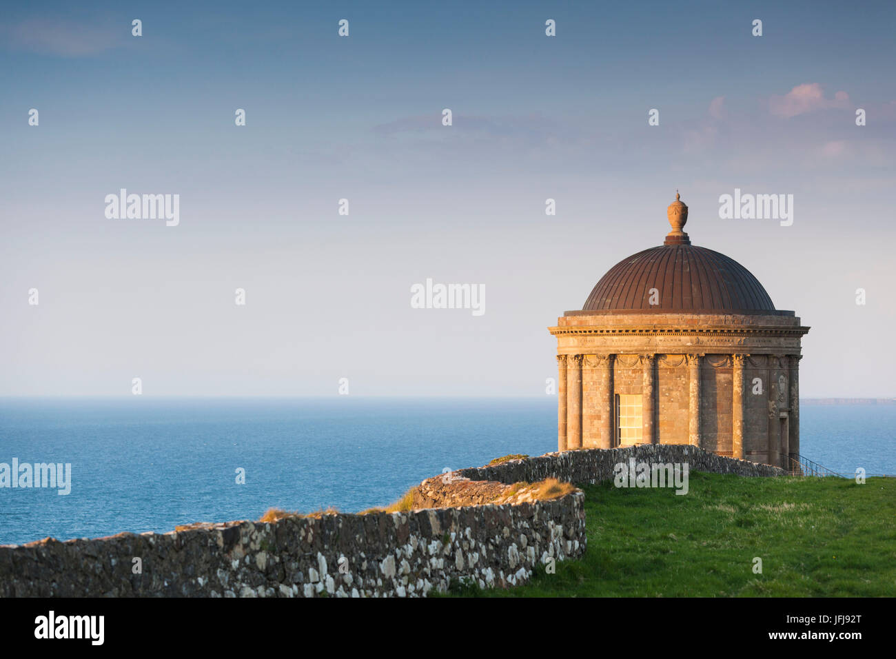 UK, Northern Ireland, County Londonderry, Downhill, Downhill Demesne, Mussenden Temple, former estate library, sunset Stock Photo