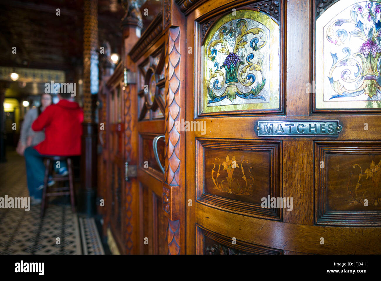 UK, Northern Ireland, Belfast, Crown Liquor Saloon, historic 1885 bar, unique private bar rooms called snugs Stock Photo