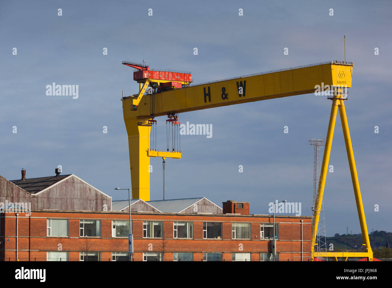 UK, Northern Ireland, Belfast, Belfast Docklands, Harlan and Wolff Shipyard Crane, onetime builders of the Titanic Stock Photo