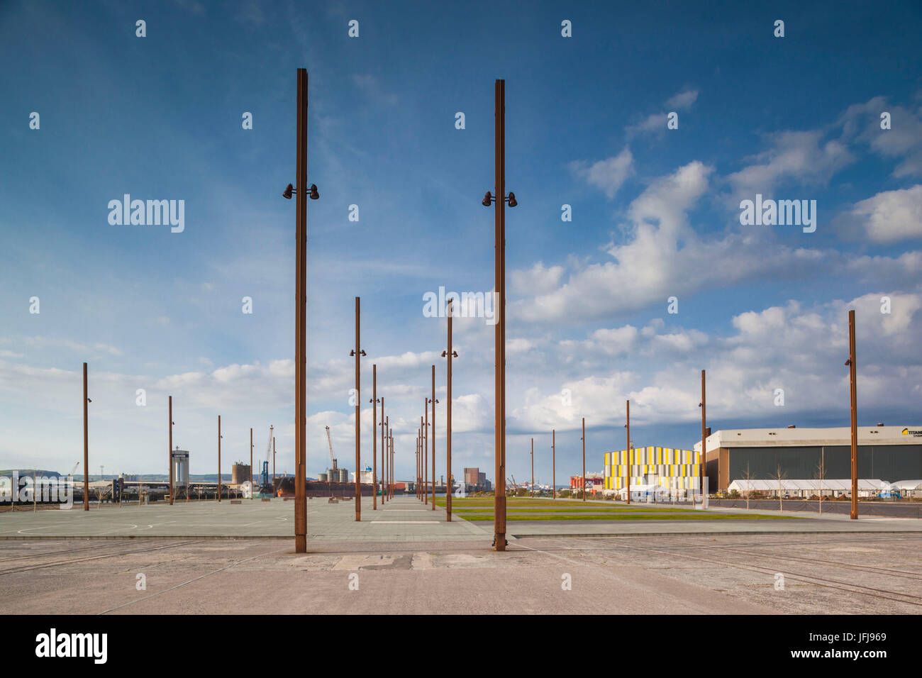 UK, Northern Ireland, Belfast, Belfast Docklands, markings of exact spot in the former Harland and Wolff shipyard where the Titanic was built Stock Photo