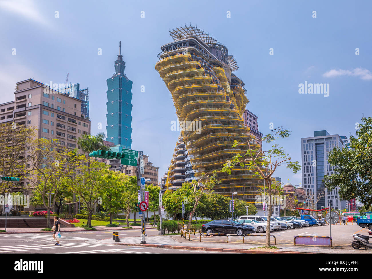 Taiwan, Taipei City, New Twisting Tower by Vincent Callebaut architect, 101 Building Stock Photo