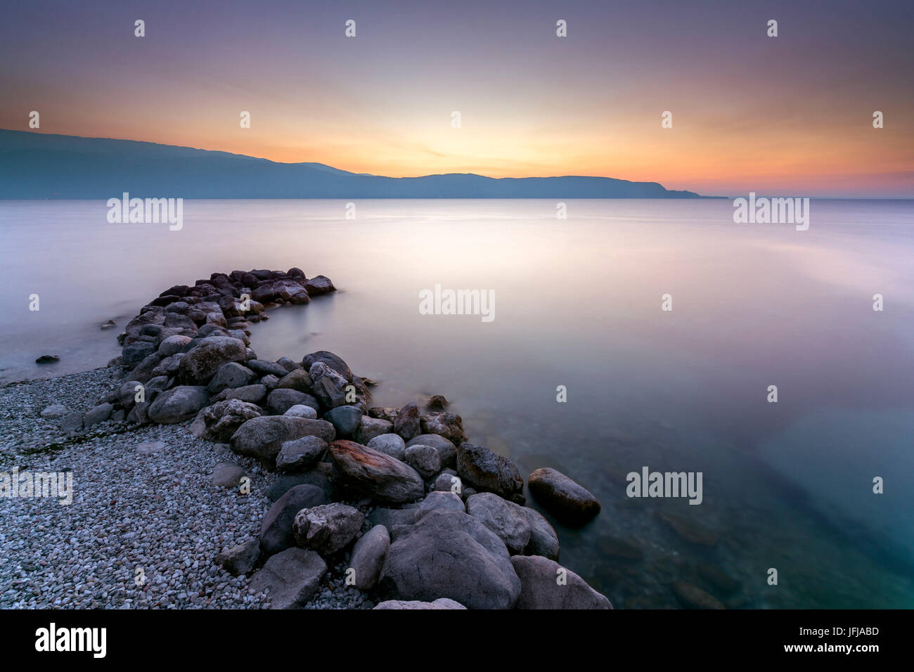 Sunrise in Toscolano Maderno, Garda lake, province of Brescia, Lombardy, Italy Stock Photo