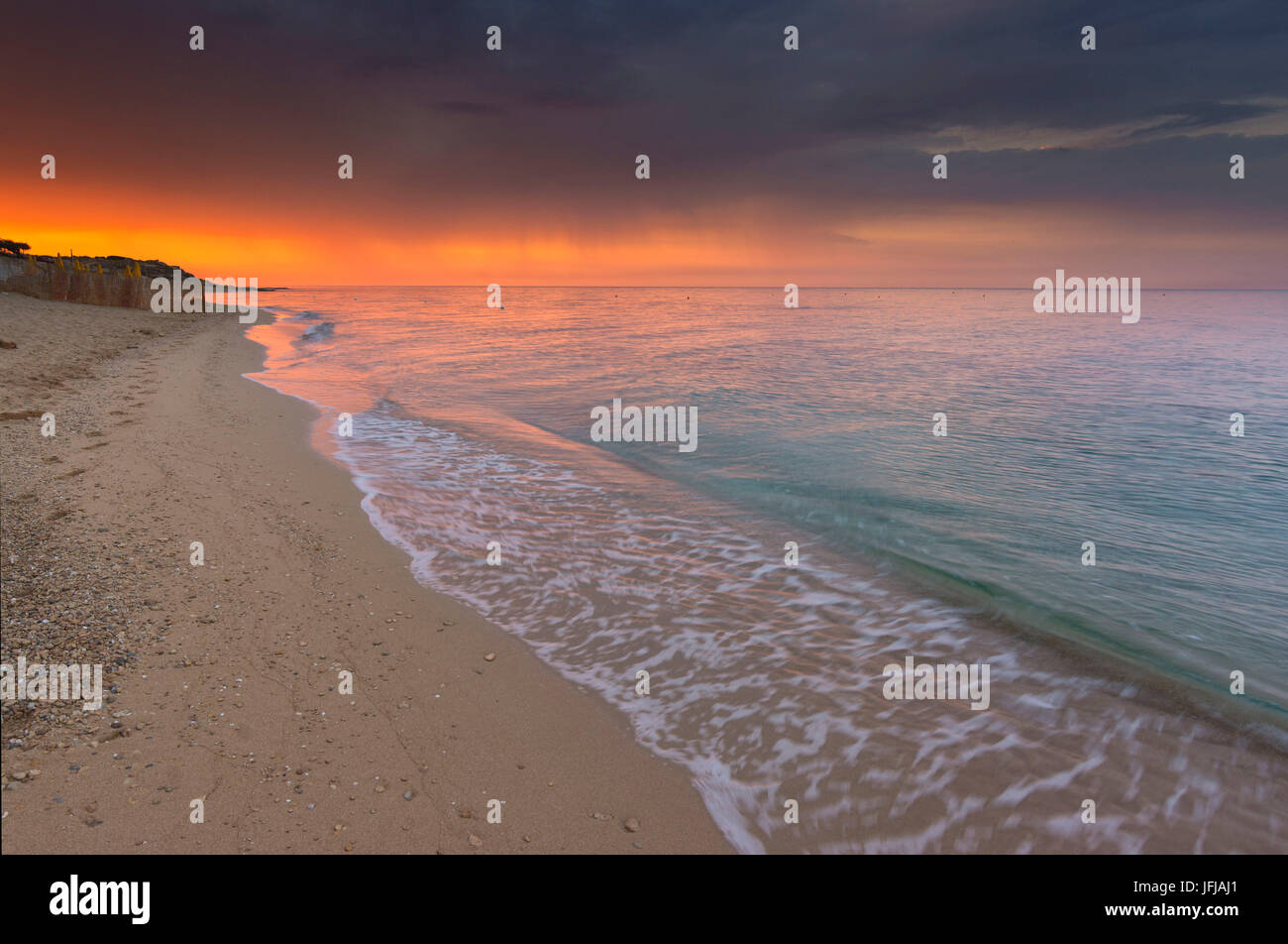 Piri piri beach at dawn, Taranto province, Apulia, Italy, Stock Photo