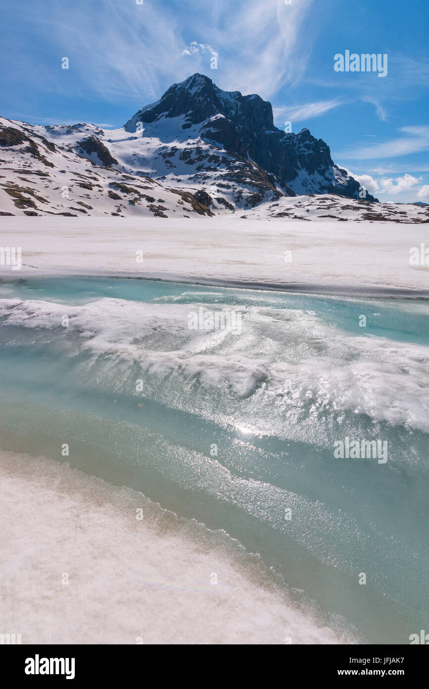 Europe, Italy, thaw at vacca Lake, Adamello park, province of Brescia, Stock Photo