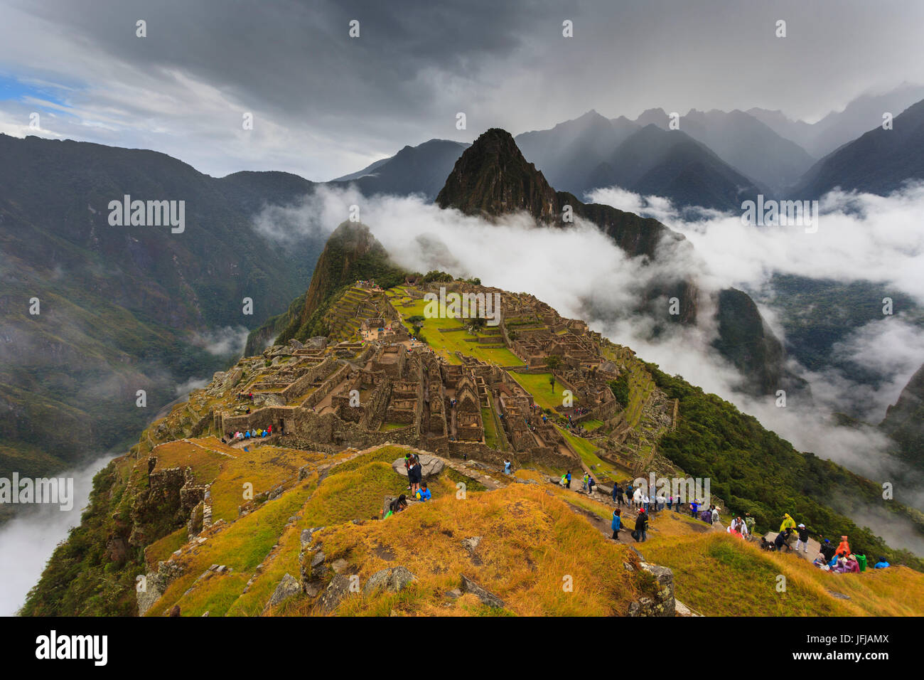 Iconic archeological site of Machu Picchu in the Cusco Region, Urubamba Province, Machupicchu District, Peru, South America Stock Photo