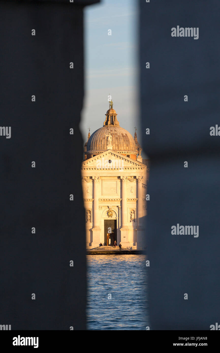 San Giorgio Maggiore church from the columns of Punta della Dogana, Venice, Veneto, Italy, Stock Photo