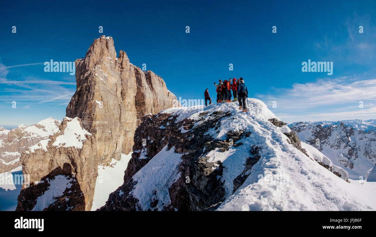 Switzerland, Meinental, ski mountaineering at Chili Spannort peak Stock Photo