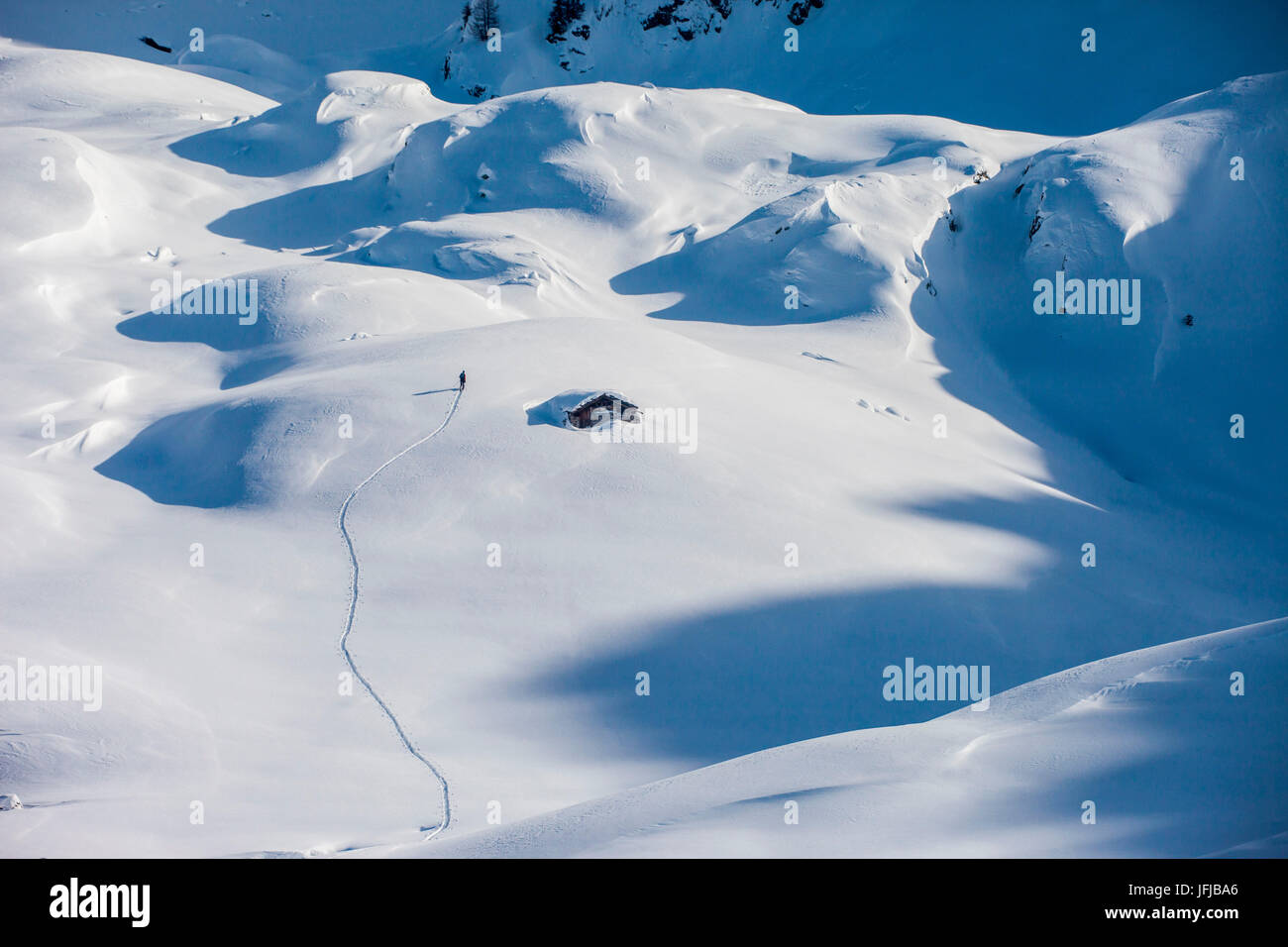 Ski mountainering at Tartano valley, Orobie alps, Lombardy, Italy Stock Photo